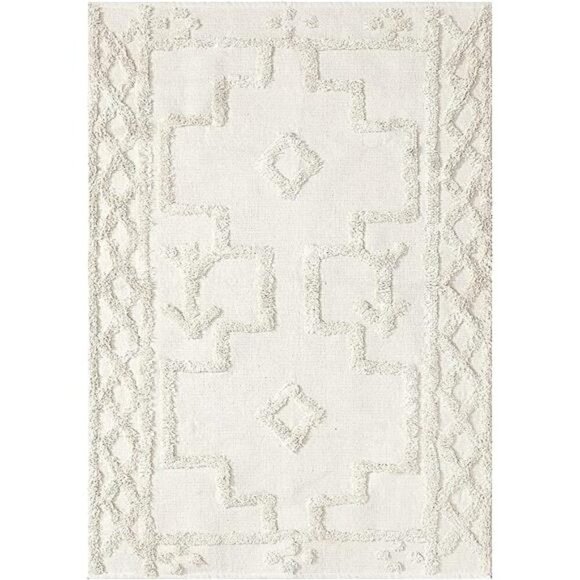 Uphome Boho Washable Rug 4' x 6', Beige Cotton Farmhouse Living Room Rugs - Picture 2 of 7